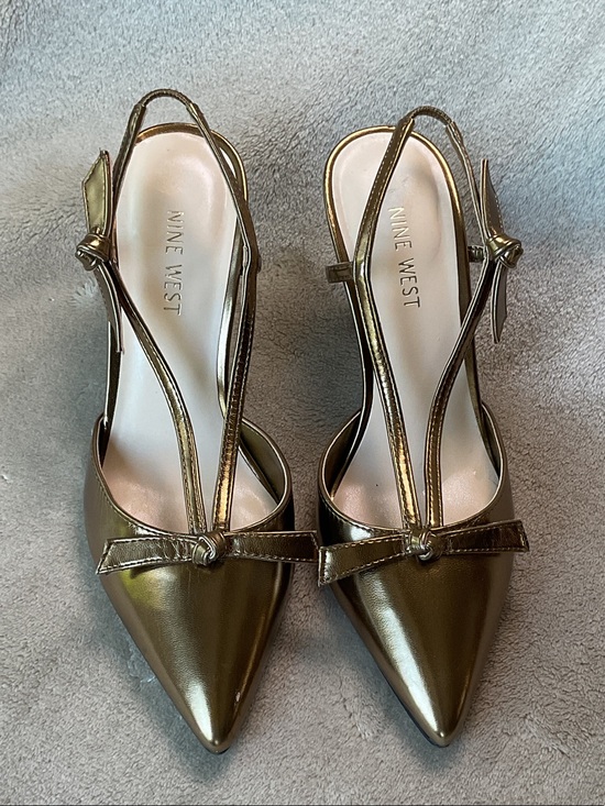 Nine West Shoes - Nine West Metallic Bronze Pointed-Toe Slingback Pumps with Bow Accent